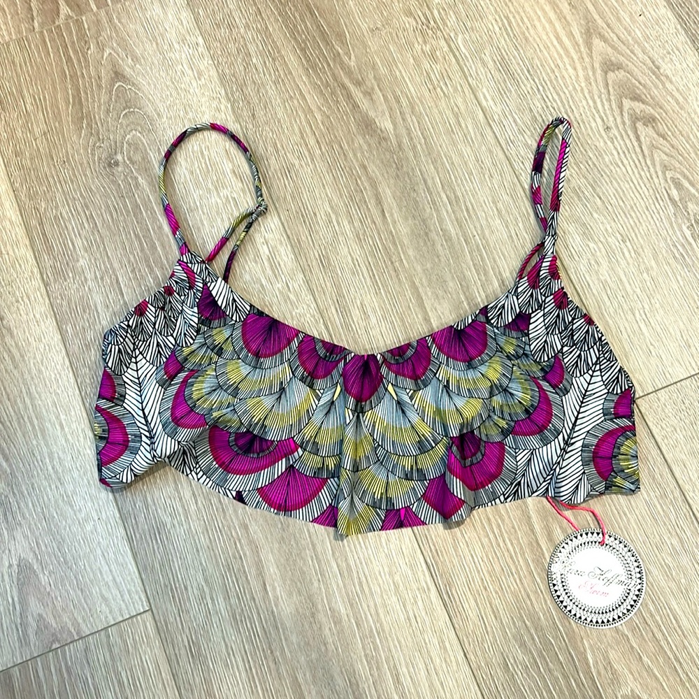 BNWT Mara Hoffman Feathers Bikini Ruffle Top Size Large